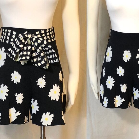 Maje Black Daisy Print Knit Shorts 1 / XS - Picture 2 of 11